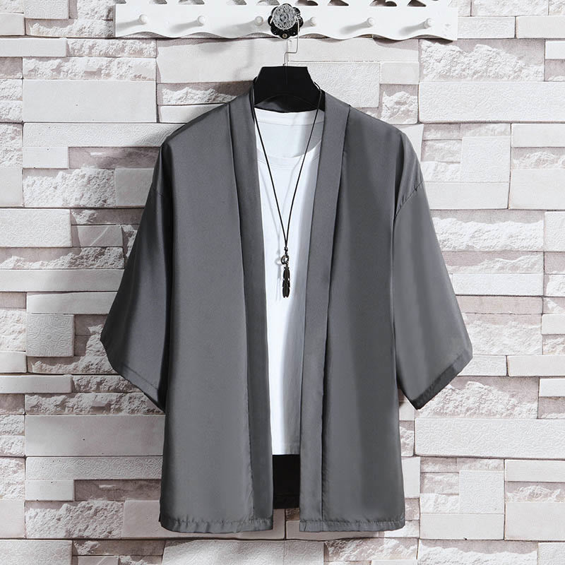 Buddha Stones Solid Color Open Front Jacket Men's Kimono - Dark Gray(Jacket Only) - US/UK/AU46，EU56 (5XL) - image 17