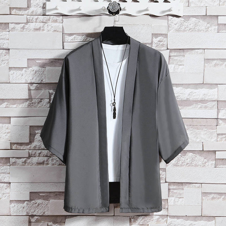 Buddha Stones Solid Color Open Front Jacket Men's Kimono - Dark Gray(Jacket Only) - US/UK/AU46，EU56 (5XL) - image 17