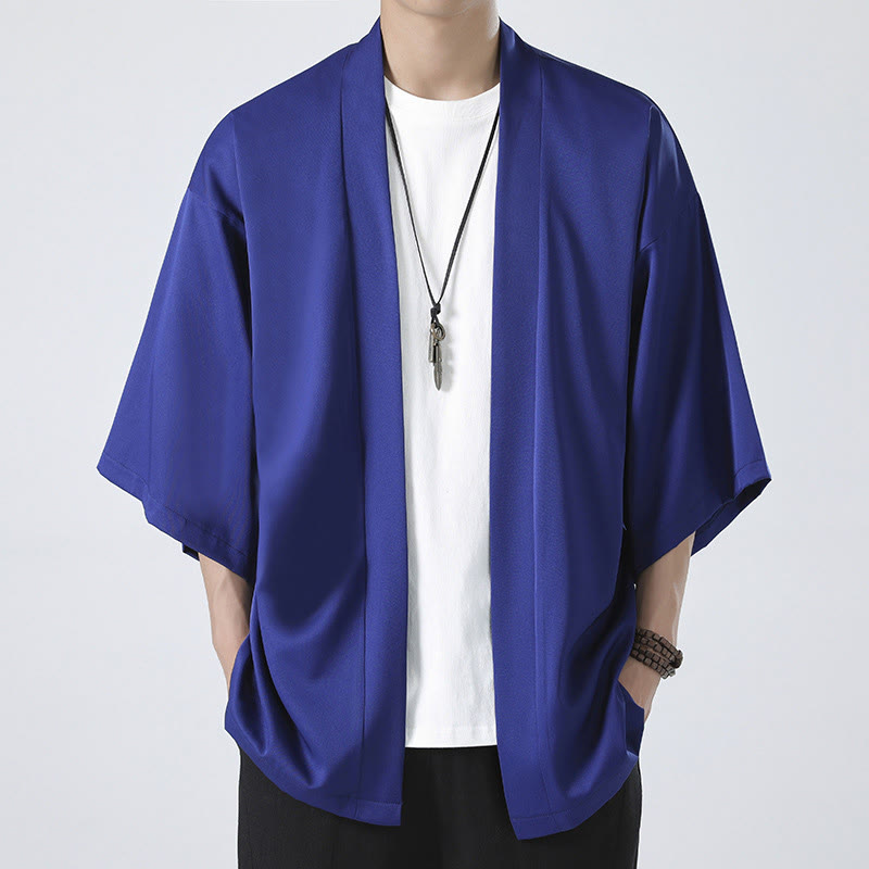 Buddha Stones Solid Color Open Front Jacket Men's Kimono - Blue(Jacket Only) - US/UK/AU46，EU56 (5XL) - image 21