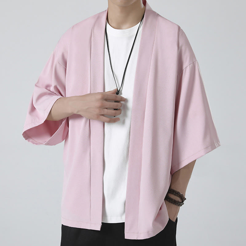 Buddha Stones Solid Color Open Front Jacket Men's Kimono - Pink(Jacket Only) - US/UK/AU46，EU56 (5XL) - image 18