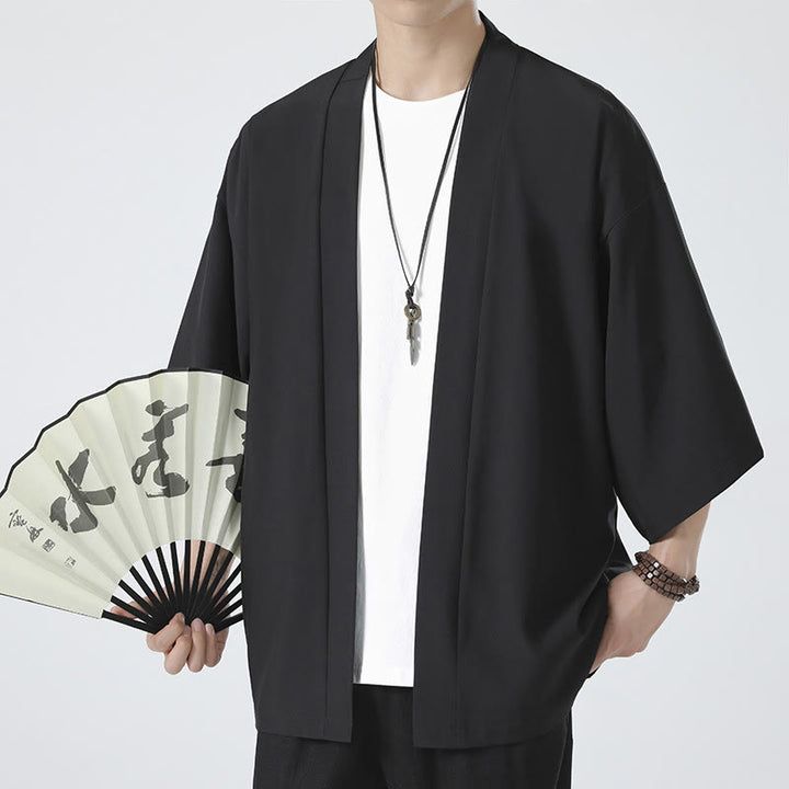 Buddha Stones Solid Color Open Front Jacket Men's Kimono - image 3