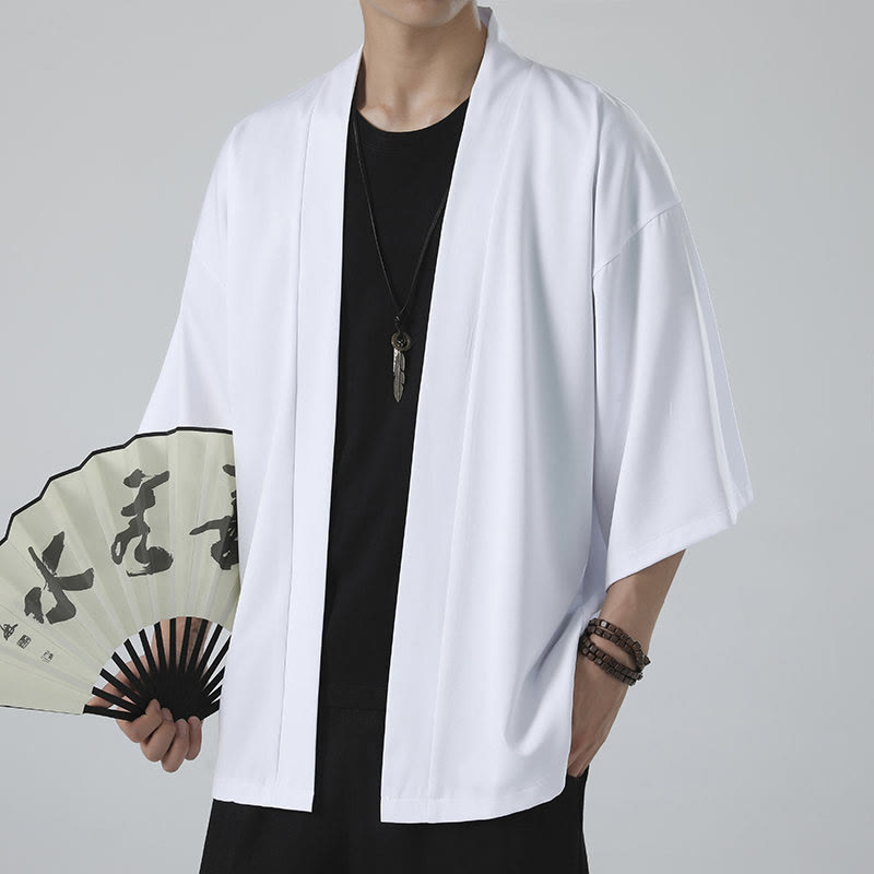 Buddha Stones Solid Color Open Front Jacket Men's Kimono - image 8