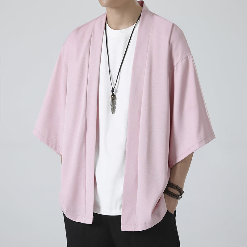 Buddha Stones Solid Color Open Front Jacket Men's Kimono - image 20