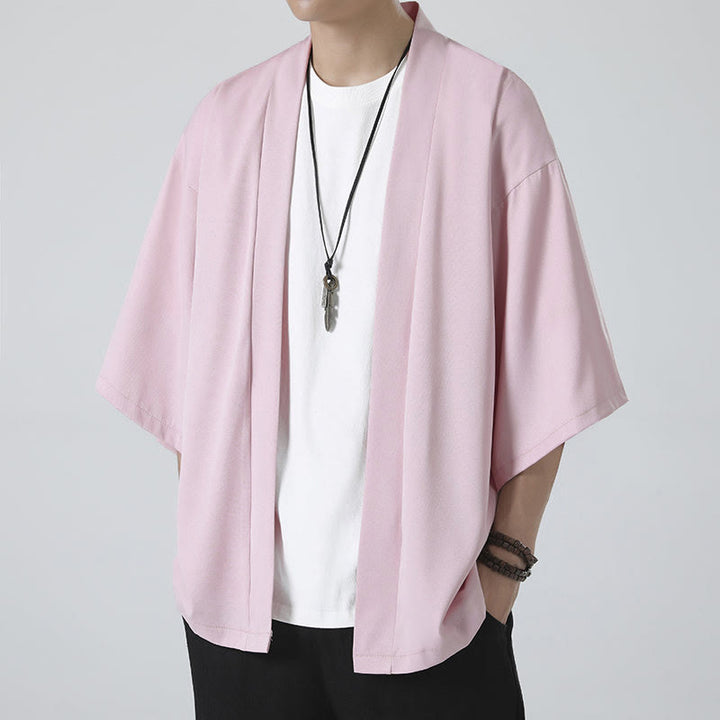 Buddha Stones Solid Color Open Front Jacket Men's Kimono - image 20