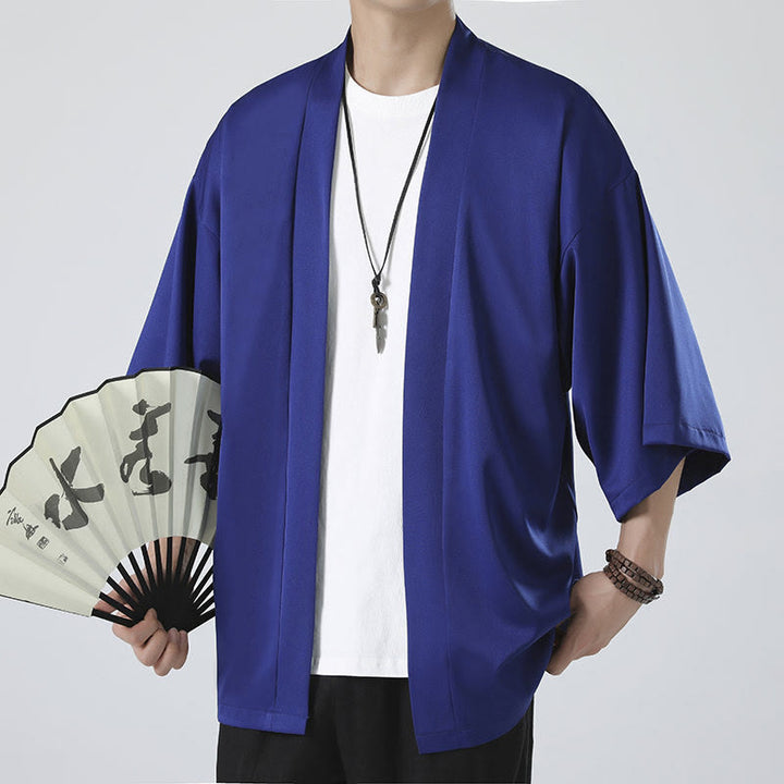 Buddha Stones Solid Color Open Front Jacket Men's Kimono - image 22