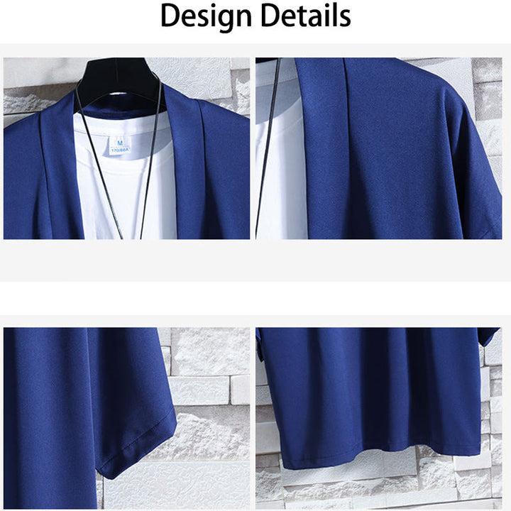 Buddha Stones Solid Color Open Front Jacket Men's Kimono - image 24