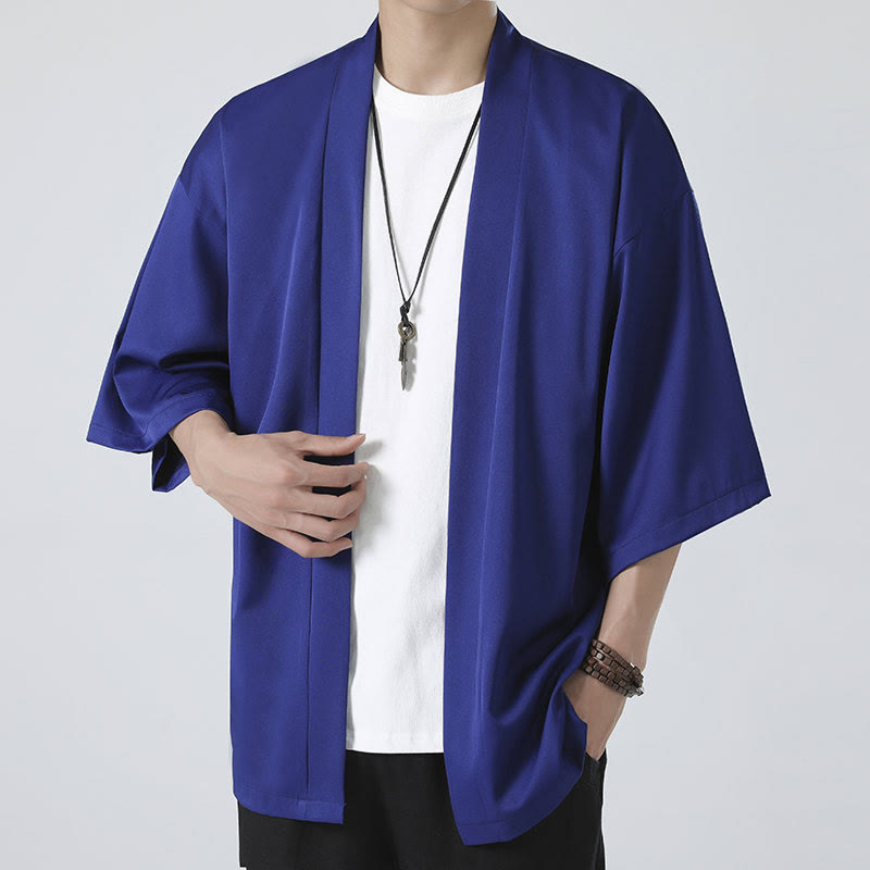 Buddha Stones Solid Color Open Front Jacket Men's Kimono - image 23