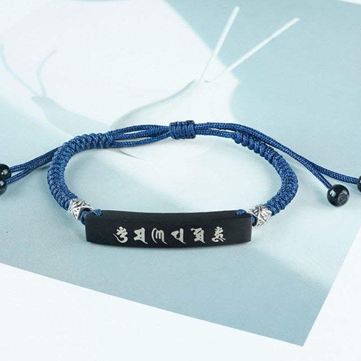 Buddha Stones Buddhism Six True Words Wood Ebony Wood Silver Inlaid Protection Bracelet - image 4