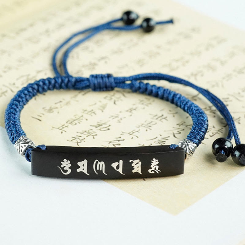 Buddha Stones Buddhism Six True Words Wood Ebony Wood Silver Inlaid Protection Bracelet - image 5
