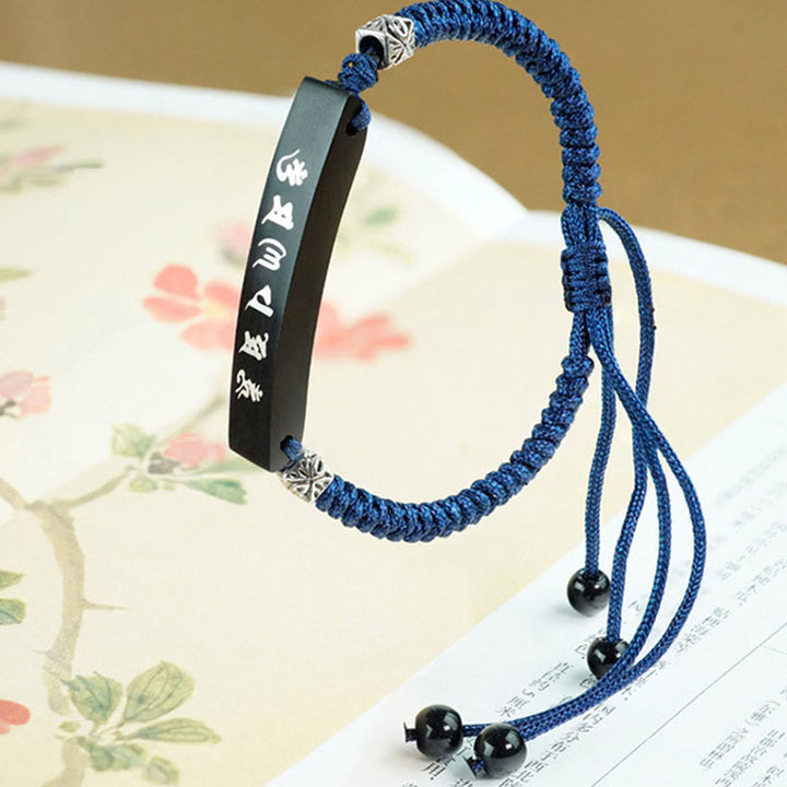 Buddha Stones Buddhism Six True Words Wood Ebony Wood Silver Inlaid Protection Bracelet - image 7