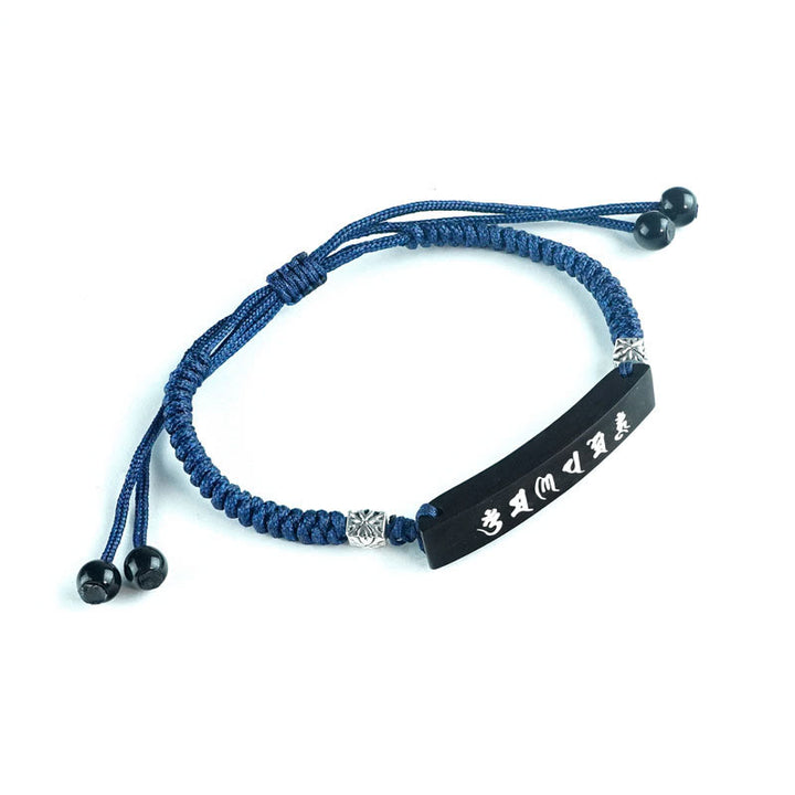 Buddha Stones Buddhism Six True Words Wood Ebony Wood Silver Inlaid Protection Bracelet - image 10