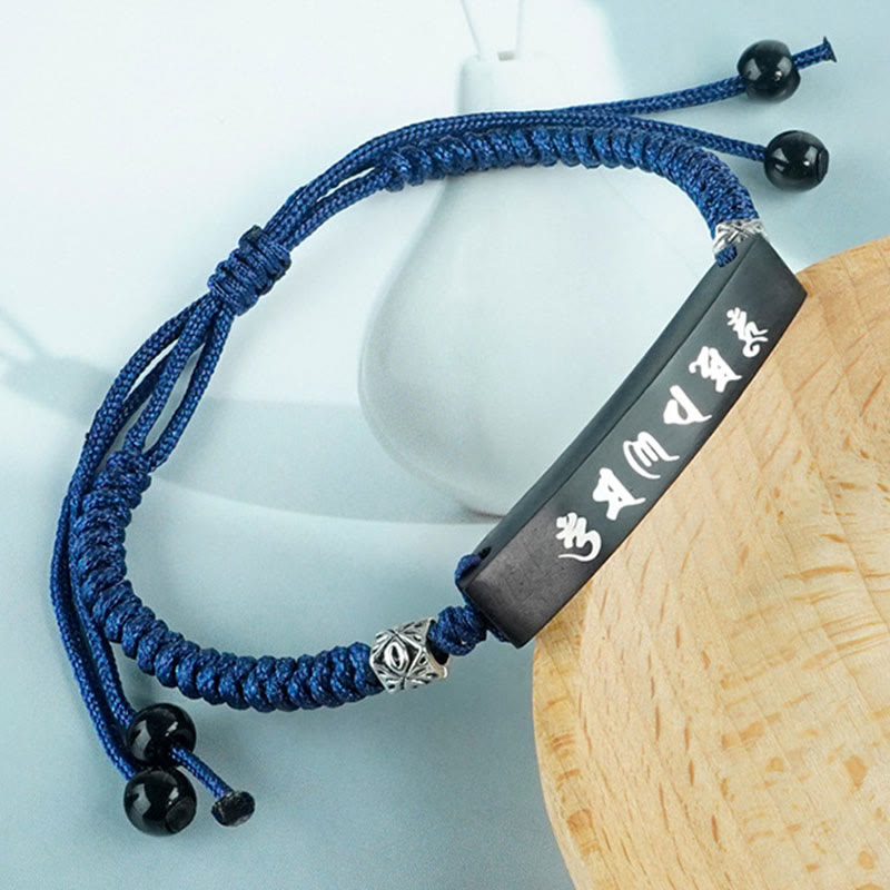 Buddha Stones Buddhism Six True Words Wood Ebony Wood Silver Inlaid Protection Bracelet - Ebony Wood Silver Inlaid Bracelet(Wrist Circumference: 14-19cm) - image 0