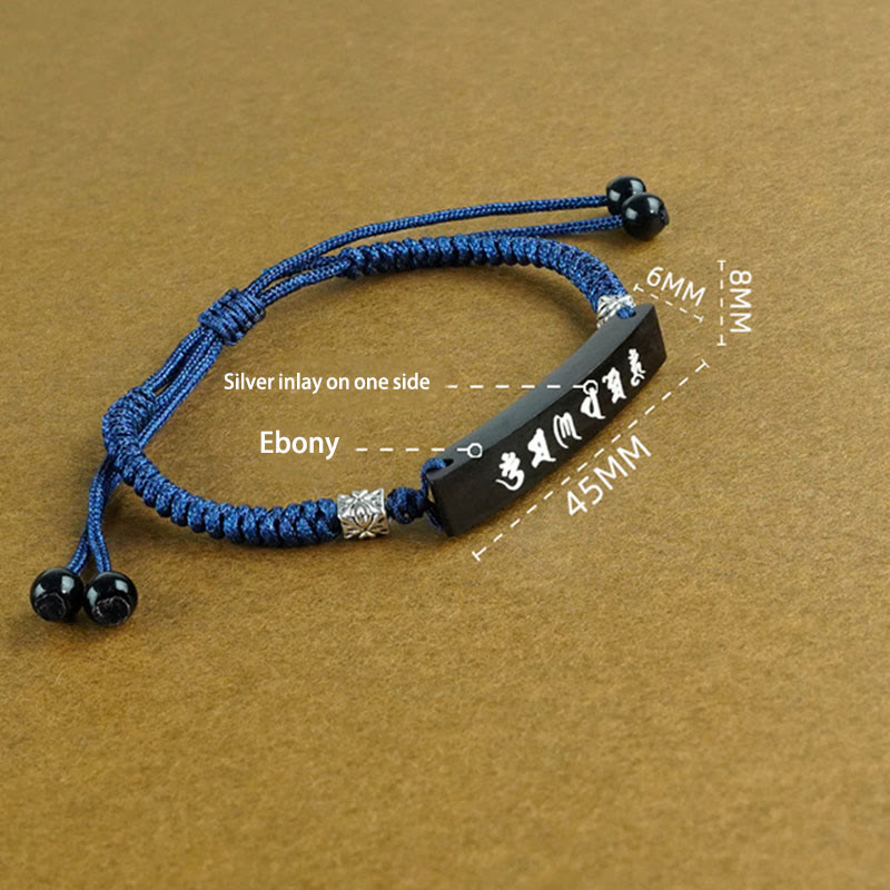 Buddha Stones Buddhism Six True Words Wood Ebony Wood Silver Inlaid Protection Bracelet - image 9