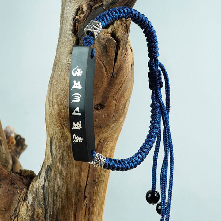 Buddha Stones Buddhism Six True Words Wood Ebony Wood Silver Inlaid Protection Bracelet - image 6