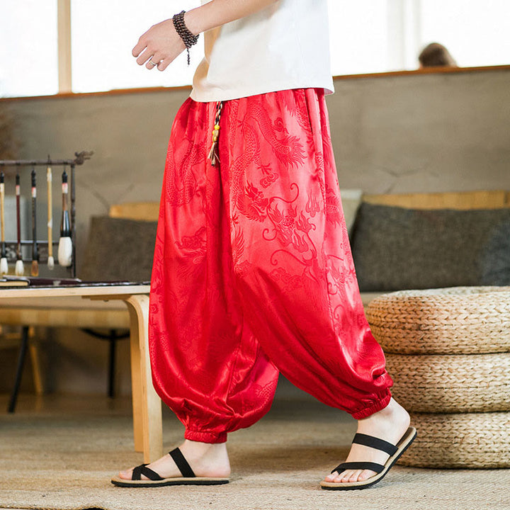 Buddha Stones Dragon Pattern Loose Men's Harem Pants With Pockets - Red - US/UK/AU46，EU56 (5XL) - image 19