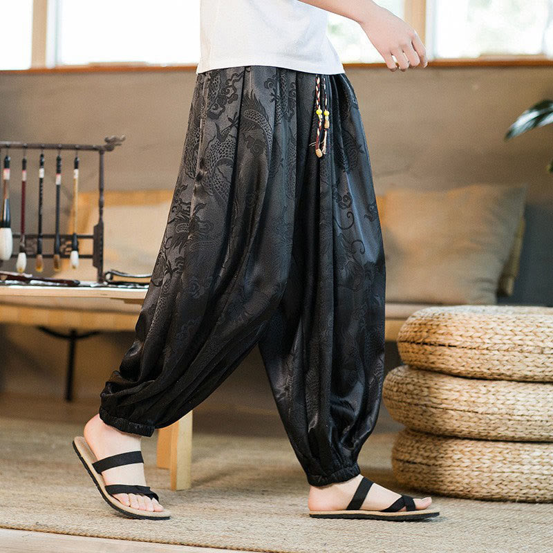 Buddha Stones Dragon Pattern Loose Men's Harem Pants With Pockets - Black - US/UK/AU46，EU56 (5XL) - image 0
