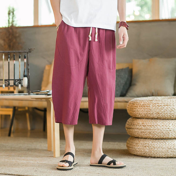 Buddha Stones Solid Color Mid-length Men's Wide Leg Pants With Pockets - image 17