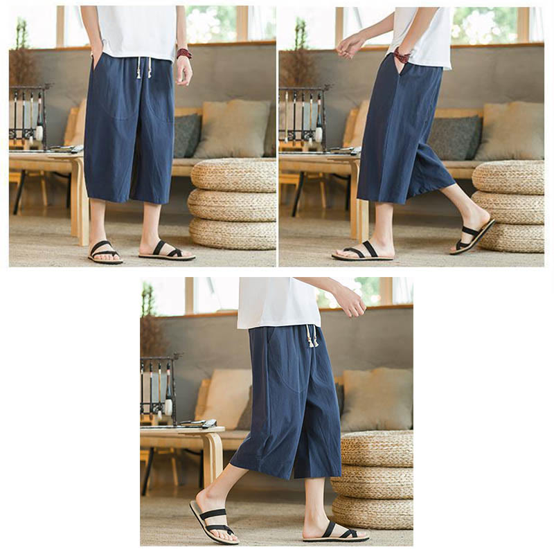 Buddha Stones Solid Color Mid-length Men's Wide Leg Pants With Pockets - image 14