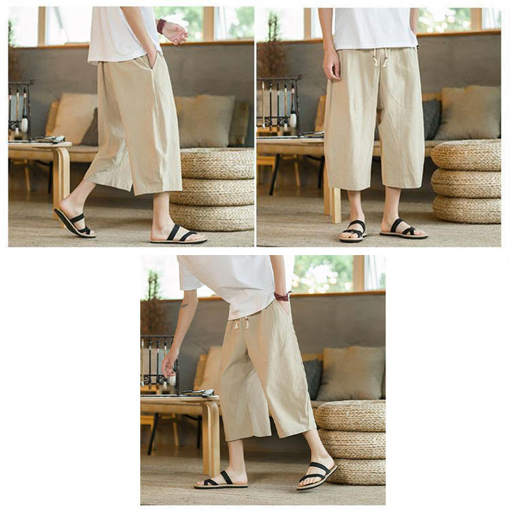 Buddha Stones Solid Color Mid-length Men's Wide Leg Pants With Pockets - image 7