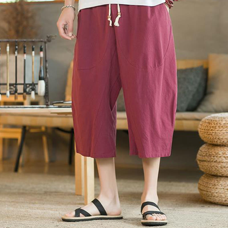 Buddha Stones Solid Color Mid-length Men's Wide Leg Pants With Pockets - image 16