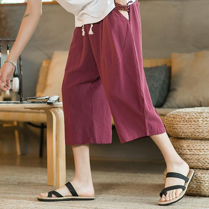 Buddha Stones Solid Color Mid-length Men's Wide Leg Pants With Pockets - image 20
