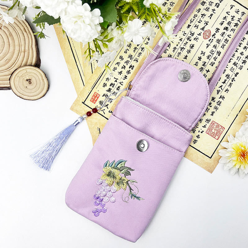 Buddha Stones Small Embroidered Flowers Crossbody Bag Shoulder Bag Double Layer Cellphone Bag - image 20