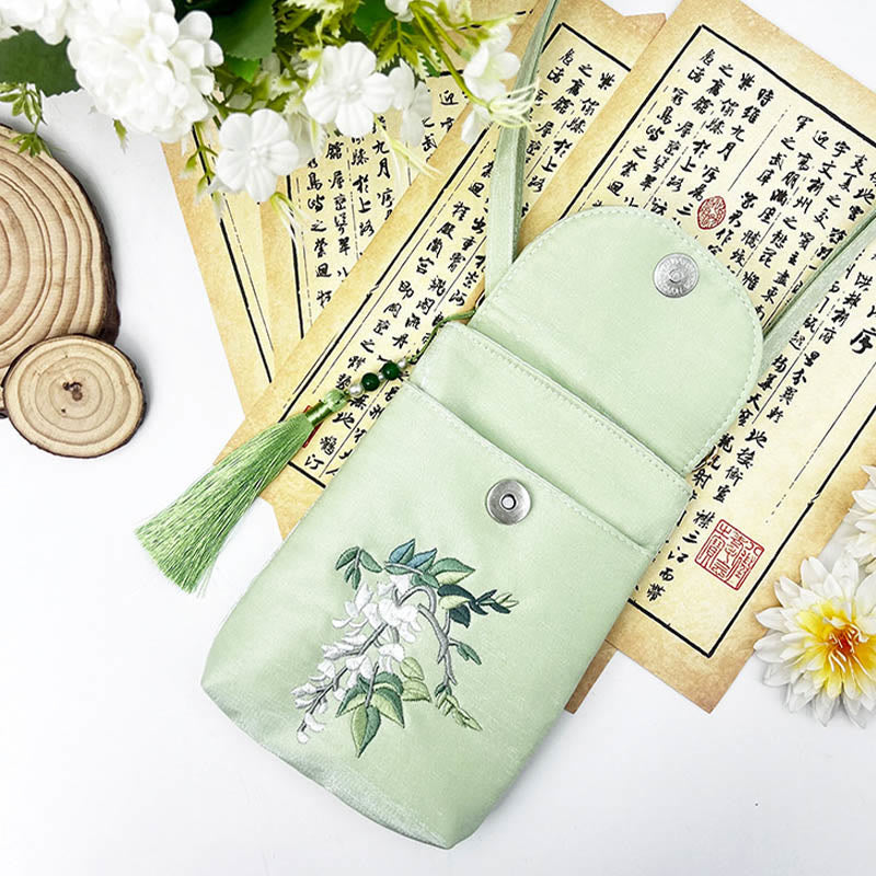 Buddha Stones Small Embroidered Flowers Crossbody Bag Shoulder Bag Double Layer Cellphone Bag - image 23