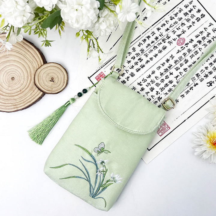 Buddha Stones Small Embroidered Flowers Crossbody Bag Shoulder Bag Double Layer Cellphone Bag - image 45