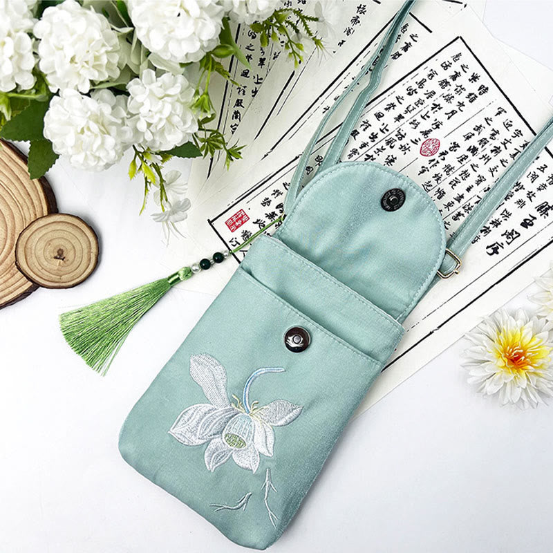 Buddha Stones Small Embroidered Flowers Crossbody Bag Shoulder Bag Double Layer Cellphone Bag - image 30