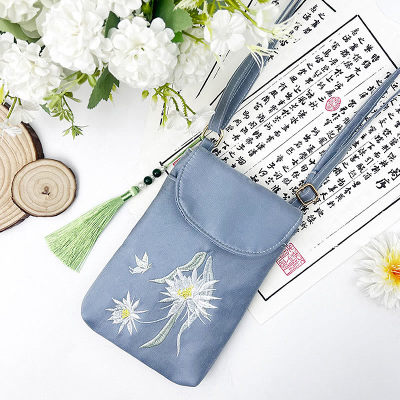 Buddha Stones Small Embroidered Flowers Crossbody Bag Shoulder Bag Double Layer Cellphone Bag - image 34