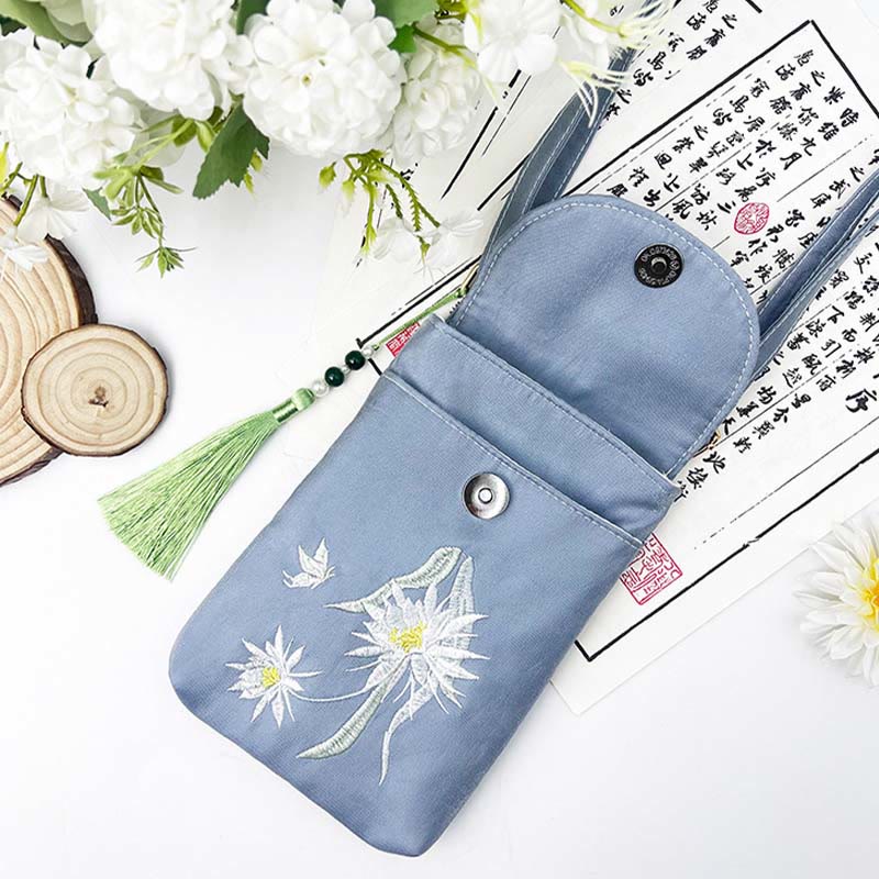 Buddha Stones Small Embroidered Flowers Crossbody Bag Shoulder Bag Double Layer Cellphone Bag - image 33