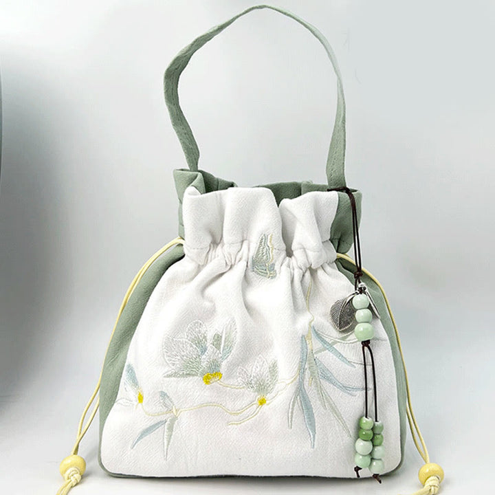 Buddha Stones Embroidered Butterfly Lotus Magnolia Cotton Linen Tote Crossbody Bag Shoulder Bag Handbag - image 13