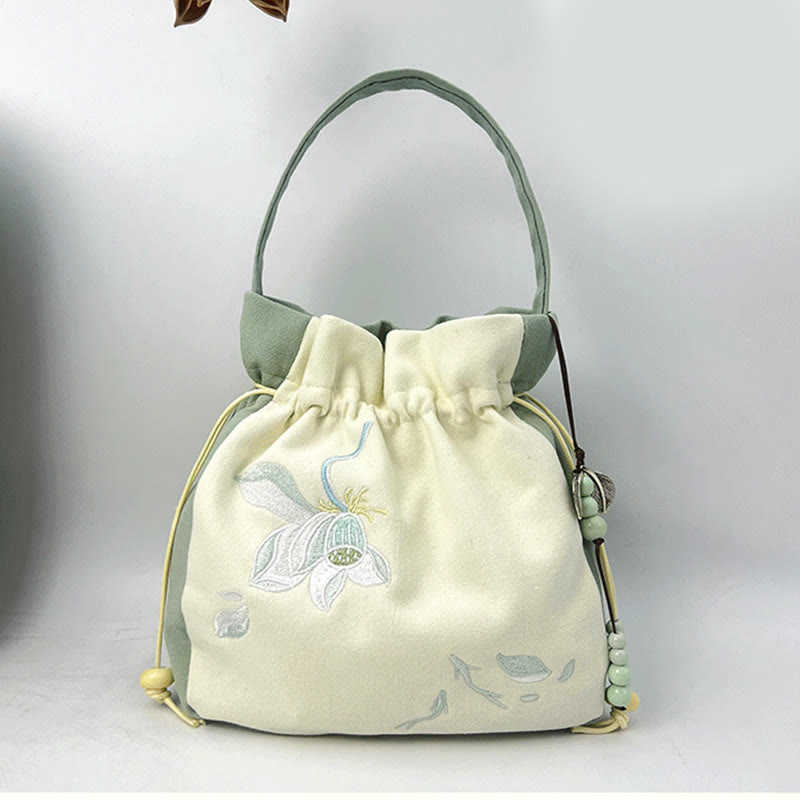 Buddha Stones Embroidered Butterfly Lotus Magnolia Cotton Linen Tote Crossbody Bag Shoulder Bag Handbag - image 22