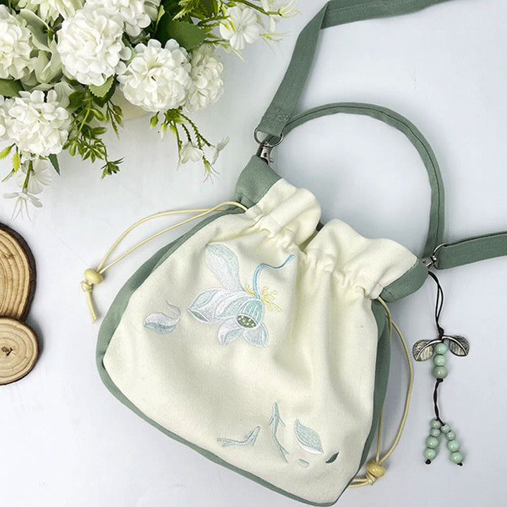 Buddha Stones Embroidered Butterfly Lotus Magnolia Cotton Linen Tote Crossbody Bag Shoulder Bag Handbag - image 21