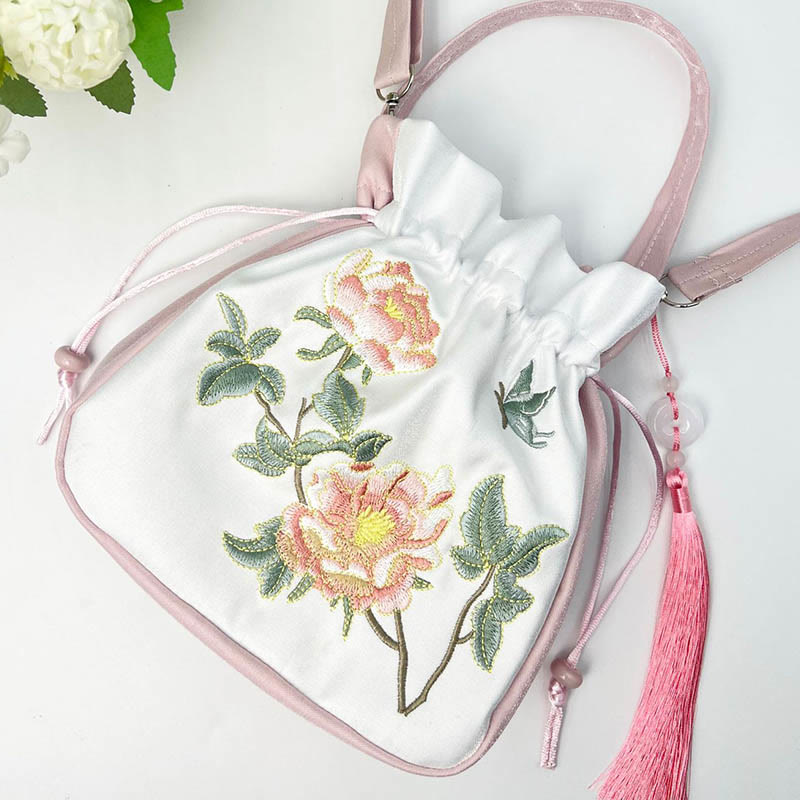 Buddha Stones Embroidered Osmanthus Peony Grape Cat Cotton Linen Tote Crossbody Bag Shoulder Bag Handbag - image 8