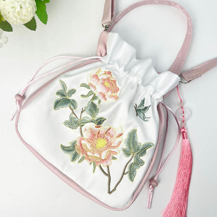 Buddha Stones Embroidered Osmanthus Peony Grape Cat Cotton Linen Tote Crossbody Bag Shoulder Bag Handbag - image 8