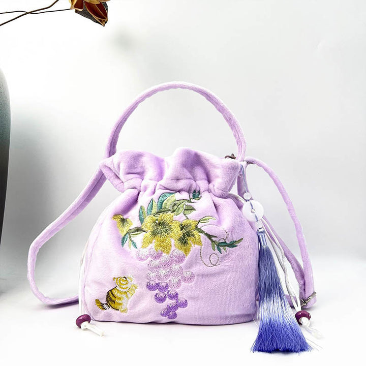 Buddha Stones Embroidered Osmanthus Peony Grape Cat Cotton Linen Tote Crossbody Bag Shoulder Bag Handbag - image 13