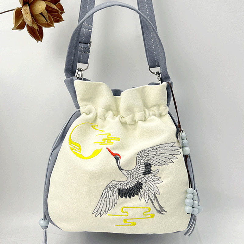 Buddha Stones Embroidered Butterfly Lotus Magnolia Cotton Linen Tote Crossbody Bag Shoulder Bag Handbag - image 27
