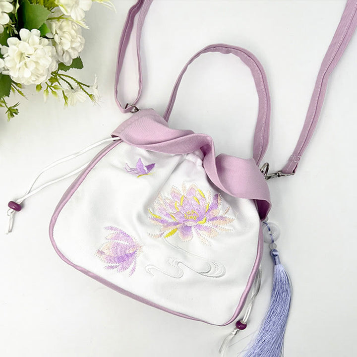 Buddha Stones Suzhou Embroidery Camellia Magnolia Peony Lotus Silk Tote Crossbody Bag Shoulder Bag Handbag - image 21
