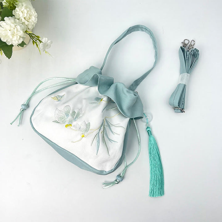 Buddha Stones Suzhou Embroidery Camellia Magnolia Peony Lotus Silk Tote Crossbody Bag Shoulder Bag Handbag - image 11