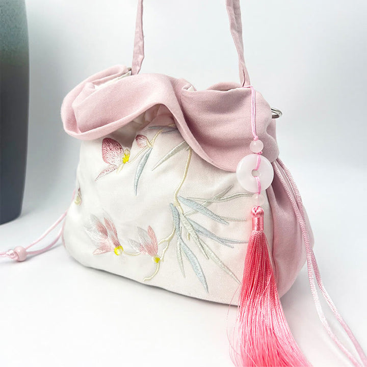 Buddha Stones Suzhou Embroidery Camellia Magnolia Peony Lotus Silk Tote Crossbody Bag Shoulder Bag Handbag - image 13