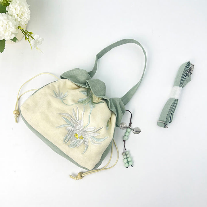 Buddha Stones Suzhou Embroidery Lotus Epiphyllum Magnolia Cotton Linen Tote Crossbody Bag Shoulder Bag Handbag - image 10