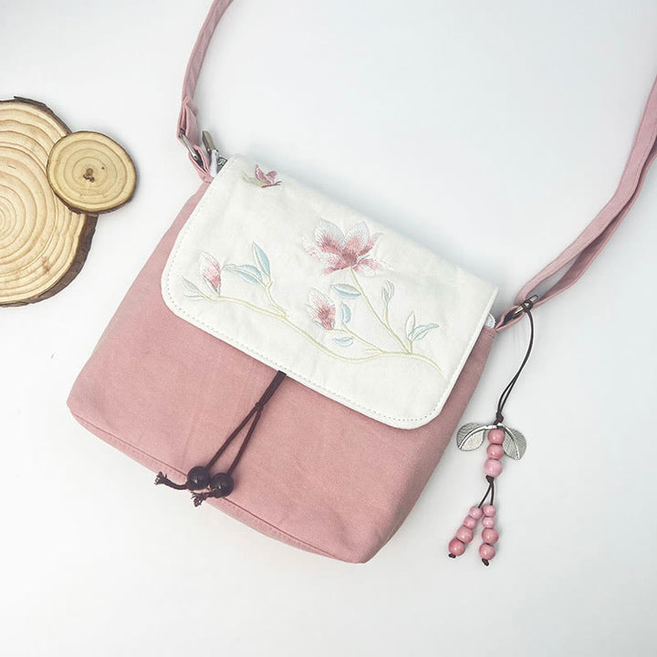 Buddha Stones Embroidered Camellia Epiphyllum Gardenia Sakura Flowers Crossbody Bag Shoulder Bag Cellphone Bag - Light Pink Magnolia 20*16cm - image 16