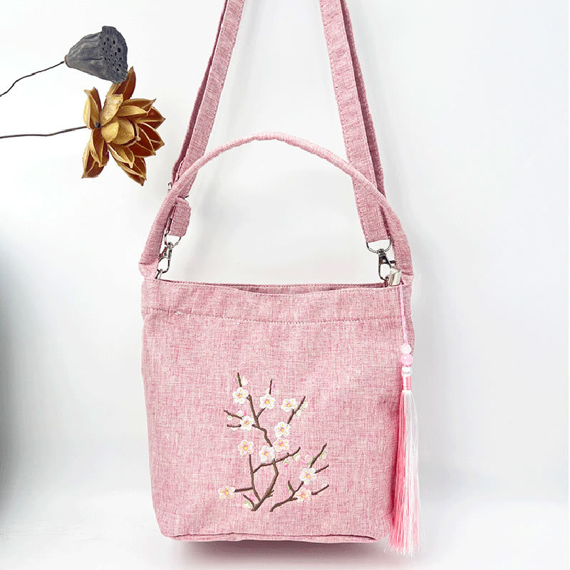 Buddha Stones Embroidery Wisteria Plum Lotus Cherry Blossom Cotton Linen Canvas Tote Crossbody Bag Shoulder Bag Handbag - image 33