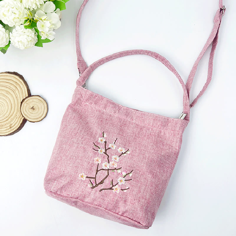 Buddha Stones Embroidery Wisteria Plum Lotus Cherry Blossom Cotton Linen Canvas Tote Crossbody Bag Shoulder Bag Handbag - image 32