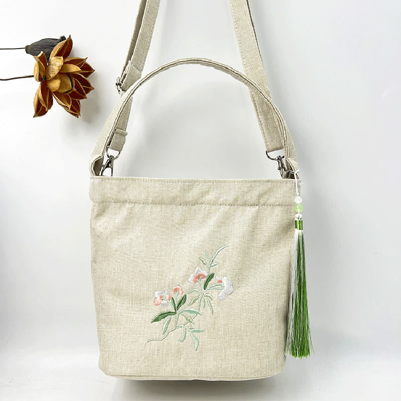 Buddha Stones Embroidery Wisteria Plum Lotus Cherry Blossom Cotton Linen Canvas Tote Crossbody Bag Shoulder Bag Handbag - image 36