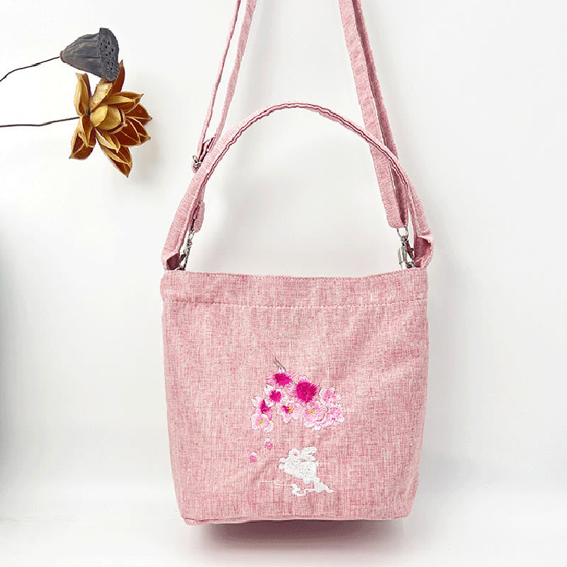 Buddha Stones Embroidery Wisteria Plum Lotus Cherry Blossom Cotton Linen Canvas Tote Crossbody Bag Shoulder Bag Handbag - image 43