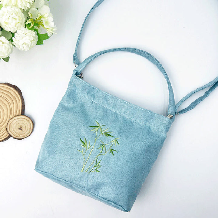 Buddha Stones Embroidery Wisteria Plum Lotus Cherry Blossom Cotton Linen Canvas Tote Crossbody Bag Shoulder Bag Handbag - image 16