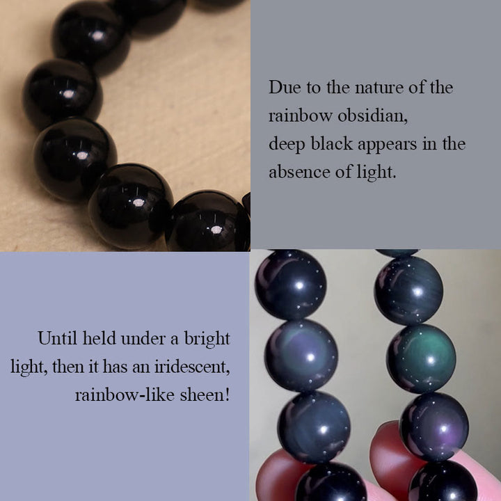 Buddha Stones Natural Rainbow Obsidian Gold Sheen Obsidian Silver Sheen Obsidian Fox Healing Bracelet - image 3