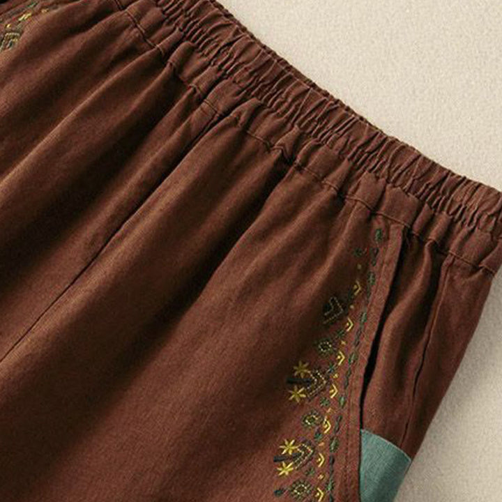 Buddha Stones Vintage Embroidery Elastic Waist Capri Harem Pants With Pockets - image 9